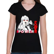 PRINTFASHION Power minta (Chainsaw man) - Női V-nyakú póló - Fekete női póló