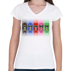 PRINTFASHION Power Rangers - Női V-nyakú póló - Fehér