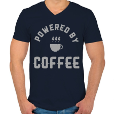 PRINTFASHION Powered by Coffee - Férfi V-nyakú póló - Sötétkék férfi póló
