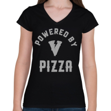 PRINTFASHION Powered by Pizza - Női V-nyakú póló - Fekete női póló