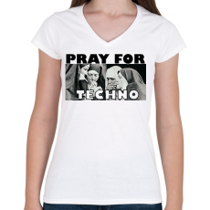 PRINTFASHION Pray for Techno - Női V-nyakú póló - Fehér