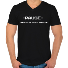 PRINTFASHION Press the Start button - Férfi V-nyakú póló - Fekete férfi póló