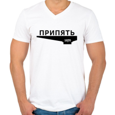 PRINTFASHION Pripjaty - Férfi V-nyakú póló - Fehér férfi póló