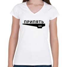 PRINTFASHION Pripjaty - Női V-nyakú póló - Fehér női póló