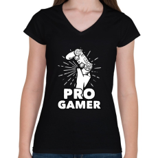 PRINTFASHION Pro Gamer - Női V-nyakú póló - Fekete