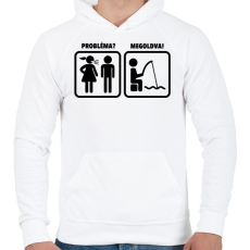 PRINTFASHION Probléma? Megoldva! Horgászat - Férfi kapucnis pulóver - Fehér