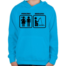 PRINTFASHION Probléma? Megoldva! Horgászat - Gyerek kapucnis pulóver - Azúrkék gyerek pulóver, kardigán