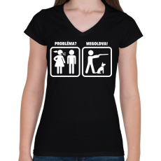 PRINTFASHION Probléma? Megoldva! - Vadászat - Női V-nyakú póló - Fekete