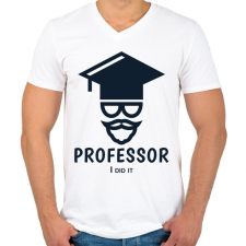 PRINTFASHION Professor - I did it - Férfi V-nyakú póló - Fehér férfi póló