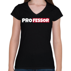 PRINTFASHION PROFESSOR - Női V-nyakú póló - Fekete
