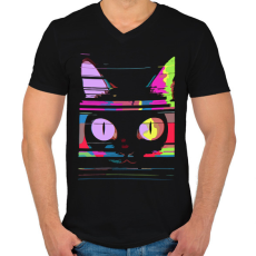 PRINTFASHION Psychedelic cat - Férfi V-nyakú póló - Fekete