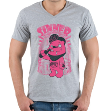 PRINTFASHION Pszicho medve - Férfi V-nyakú póló - Sport szürke