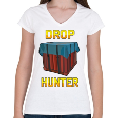 PRINTFASHION PUBG - Drop Hunter - Női V-nyakú póló - Fehér
