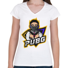PRINTFASHION PUBG - Női V-nyakú póló - Fehér női póló