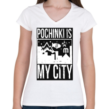 PRINTFASHION PUBG - Pochinki is my City - Női V-nyakú póló - Fehér női póló