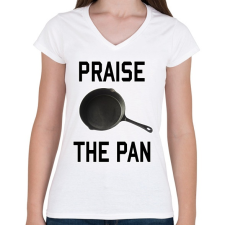 PRINTFASHION PUBG - Praise the Pan - Női V-nyakú póló - Fehér női póló