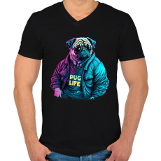 PRINTFASHION Pug Life - Mopsz - Férfi V-nyakú póló - Fekete