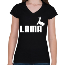 PRINTFASHION Puma Láma paródia - Női V-nyakú póló - Fekete