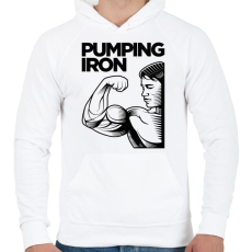 PRINTFASHION Pumping Iron - Férfi kapucnis pulóver - Fehér
