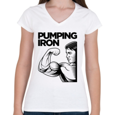 PRINTFASHION Pumping Iron - Női V-nyakú póló - Fehér