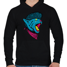 PRINTFASHION Punk macska - Férfi kapucnis pulóver - Fekete férfi pulóver, kardigán