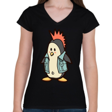 PRINTFASHION Punk pingvin - Női V-nyakú póló - Fekete női póló