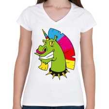 PRINTFASHION punk unicorn - Női V-nyakú póló - Fehér női póló