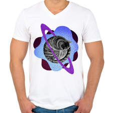 PRINTFASHION Purple cat planet - Férfi V-nyakú póló - Fehér férfi póló
