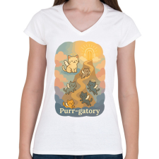 PRINTFASHION Purr-gatory - Női V-nyakú póló - Fehér női póló
