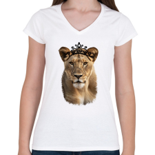 PRINTFASHION Queen fekete - Női V-nyakú póló - Fehér női póló