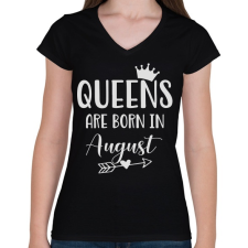 PRINTFASHION QUEENS are born in August - Női V-nyakú póló - Fekete női póló