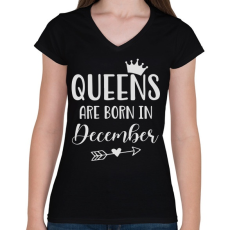 PRINTFASHION QUEENS are born in December - Női V-nyakú póló - Fekete
