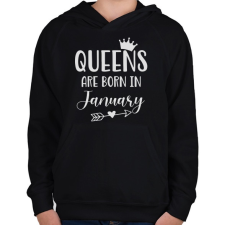 PRINTFASHION QUEENS are born in January - Gyerek kapucnis pulóver - Fekete gyerek pulóver, kardigán