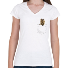 PRINTFASHION Quokka zsebben - Női V-nyakú póló - Fehér