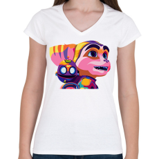 PRINTFASHION Rachet and Clank - Női V-nyakú póló - Fehér
