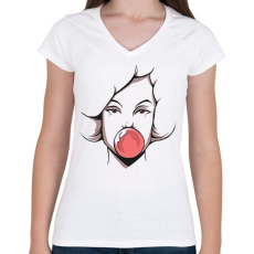 PRINTFASHION Rágós csaj - Női V-nyakú póló - Fehér