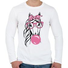 PRINTFASHION Rágózó ló - Férfi hosszú ujjú póló - Fehér férfi póló