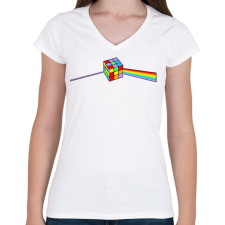 PRINTFASHION Rainbow cube - Női V-nyakú póló - Fehér női póló