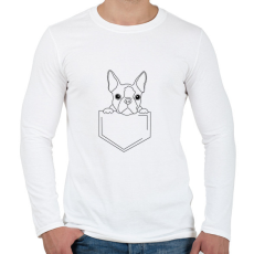 PRINTFASHION Rajzolt Boston terrier zsebben - Férfi hosszú ujjú póló - Fehér