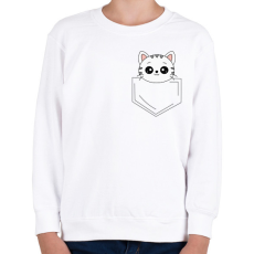PRINTFASHION Rajzolt cica zsebben - Gyerek pulóver - Fehér