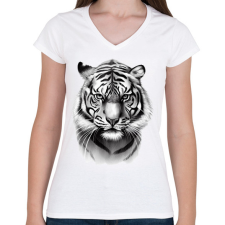 PRINTFASHION Rajzolt tigris  - Női V-nyakú póló - Fehér női póló
