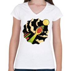 PRINTFASHION Rakéta - Női V-nyakú póló - Fehér
