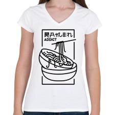 PRINTFASHION Ramen függő - Női V-nyakú póló - Fehér női póló