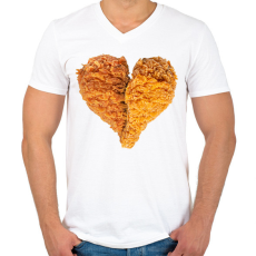 PRINTFASHION Rántott csirkecomb szív - Férfi V-nyakú póló - Fehér