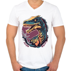 PRINTFASHION raptor - Férfi V-nyakú póló - Fehér