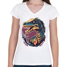 PRINTFASHION raptor - Női V-nyakú póló - Fehér