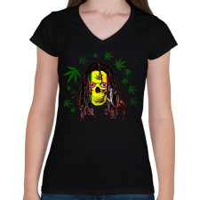 PRINTFASHION rasta skull - Női V-nyakú póló - Fekete női póló