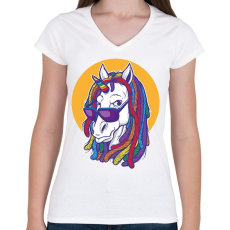 PRINTFASHION Rasztás ló - Női V-nyakú póló - Fehér