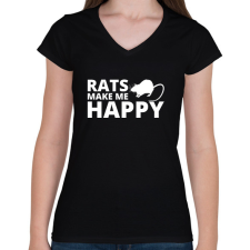 PRINTFASHION Rats make me happy - Női V-nyakú póló - Fekete női póló