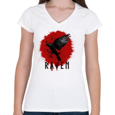 PRINTFASHION RAVEN - Női V-nyakú póló - Fehér női póló